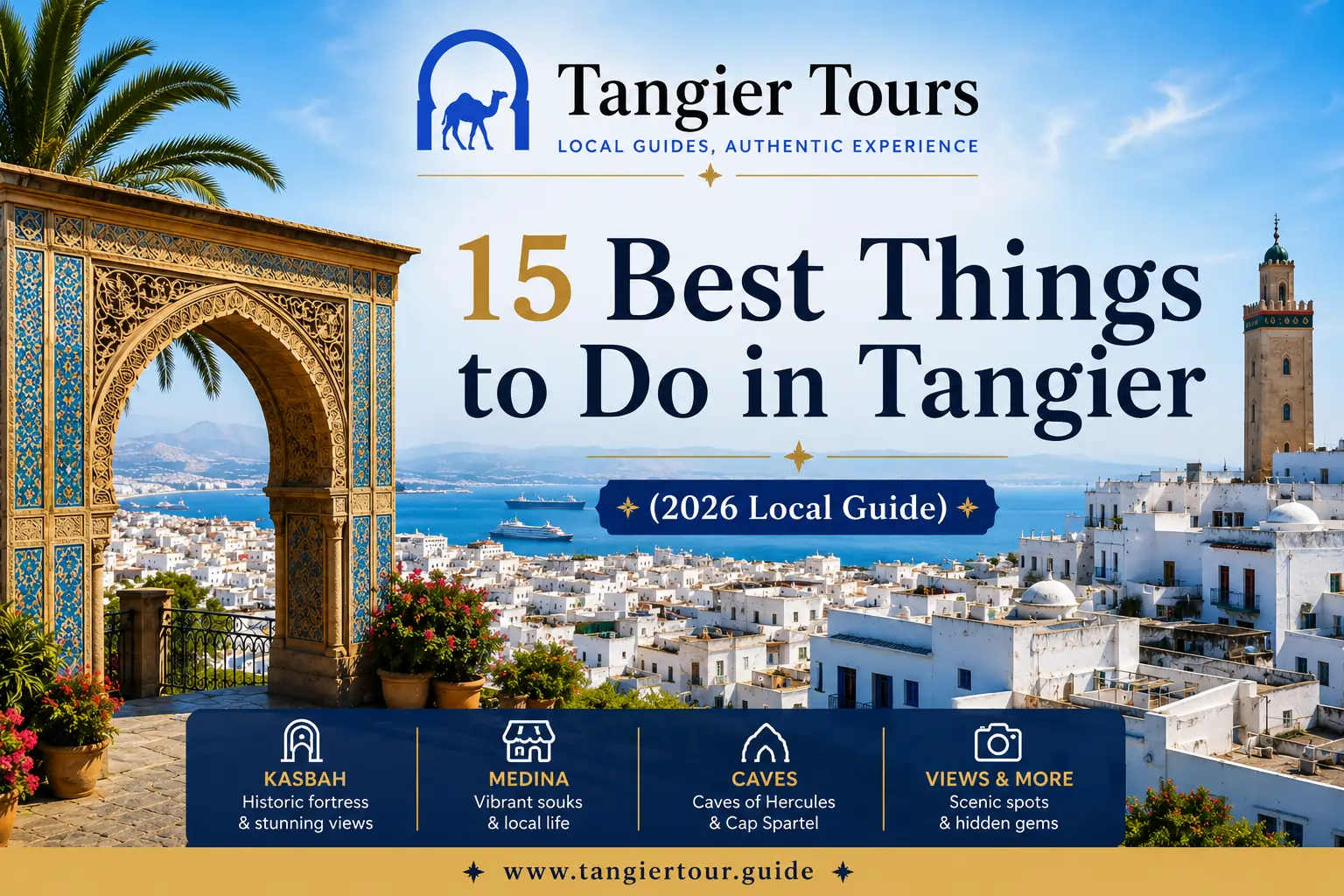 Things to do in Tangier - Kasbah gate, Medina and Strait of Gibraltar views