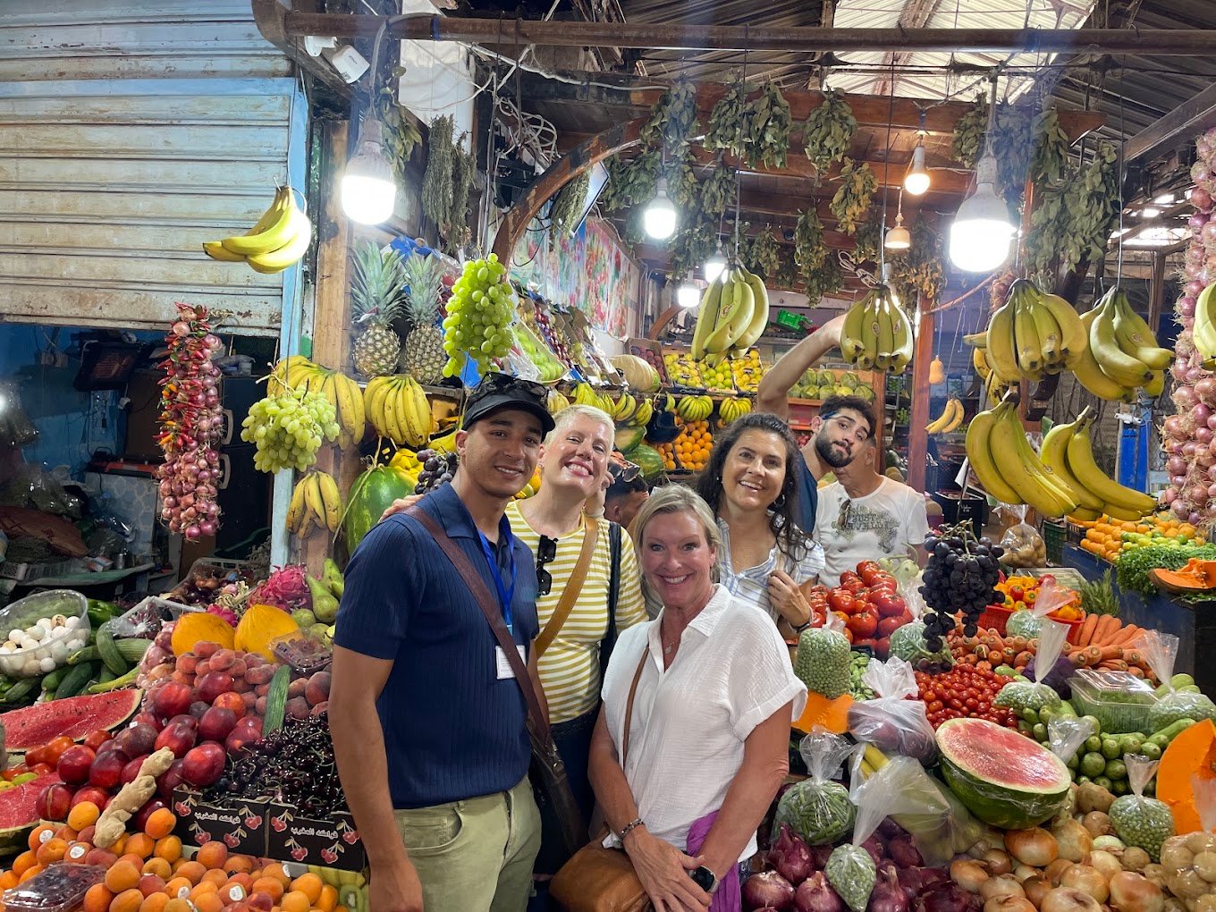 Fresh produce on the stalls of a Tangier food market